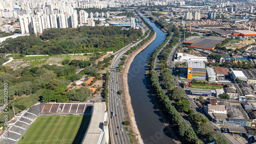 Marginal Tiete in Sao Paulo, aerial view.
