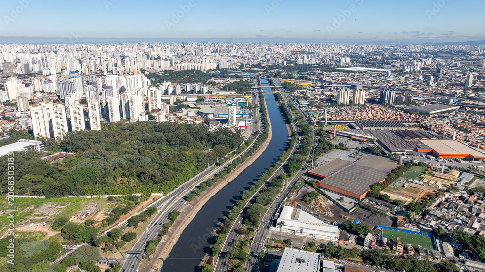 Fototapeta premium Marginal Tiete in Sao Paulo, aerial view.