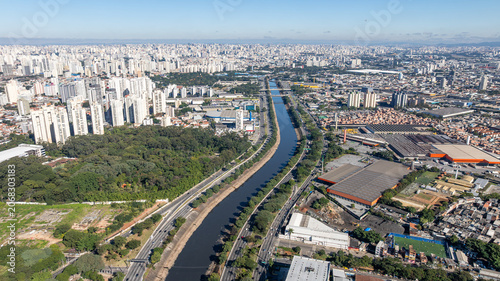 Marginal Tiete in Sao Paulo, aerial view.