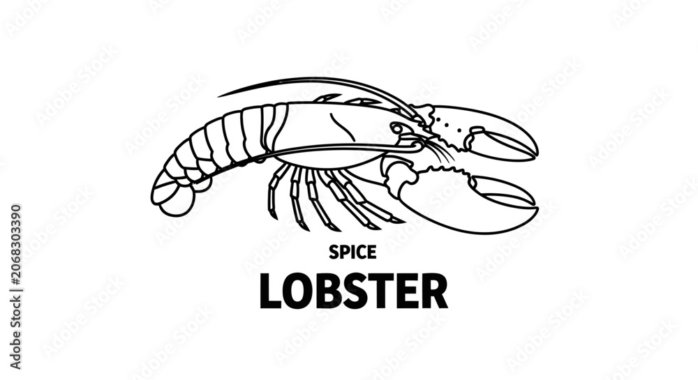 Fototapeta premium Spice Lobster Typography and Line Art Illustration