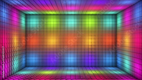 Broadcast Pulsating Switching Hi-Tech Illuminated Cubes Room Stage, Multi Color, Events, 3D, Loopable, 4K
