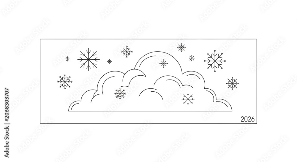 Fototapeta premium Winter Cloud with Snowflakes - Minimalist Line Art Illustration