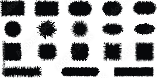 Black Grungy Spiky Speech Bubble and Banner Silhouette Vectors