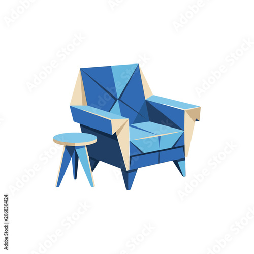 Modern Geometric Armchair and Side Table Vector Illustration