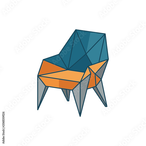 Modern Geometric Low Poly Armchair Design Isolated on White Background