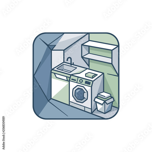 Modern Laundry Room Interior with Washing Machine and Sink Illustration