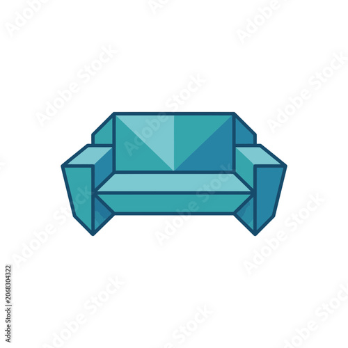 Modern Teal Geometric Sofa Illustration in Origami Style