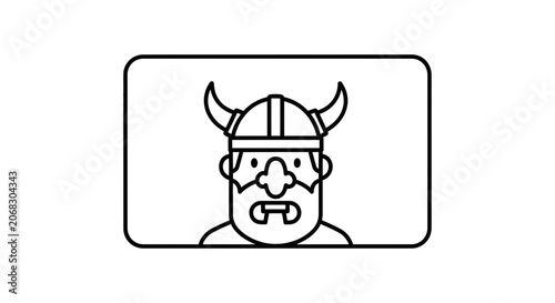 Viking Warrior Icon with Horned Helmet, Cartoon Style