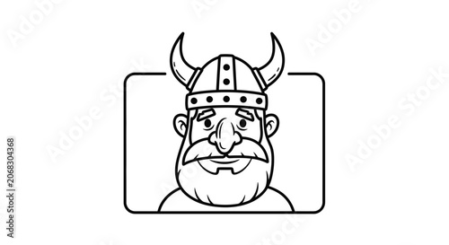 Viking Warrior Portrait Icon, Cartoon Style