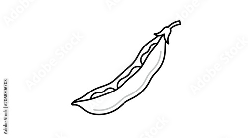 A simple black and white line art illustration of an open pea pod.
