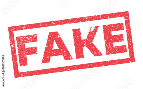 Fotografie Red fake rubber stamp vector icon isolated on white background