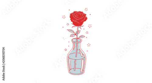 Red Rose in Glass Vase Illustration.