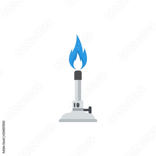 Bunsen Burner Icon with Blue Gas Flame Flat Vector Illustration Isolated on White Background