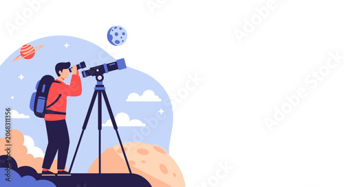 Schilderij op canvas Astronomy enthusiast observing the night sky with a telescope.