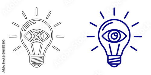 фотографія Minimalist light bulb with eye inside and shining rays icon for creative vision