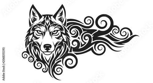 Tribal Wolf Tattoo Design - Fierce Animal Spirit Illustration
