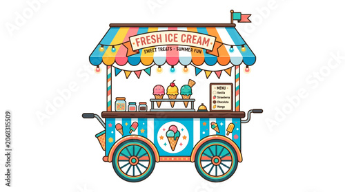 Konstfotografi Colorful Ice Cream Cart Illustration.