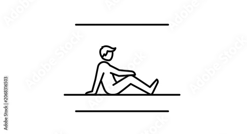 Minimalist Line Art Icon of a Person Sitting Relaxed on a Line