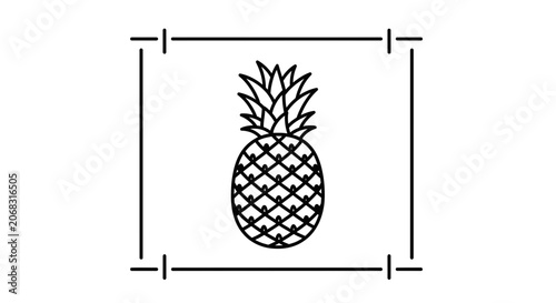 Minimalist Line Art Icon of a Pineapple in a Square Frame