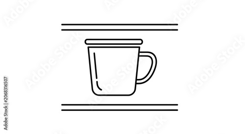 Minimalist Line Art Icon of a Mug on White Background