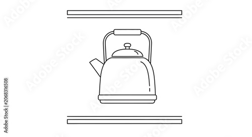 Minimalist Line Art Icon of a Kettle on a Shelf
