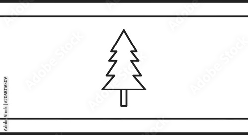 Minimalist Line Art Icon of a Pine Tree on a White Background