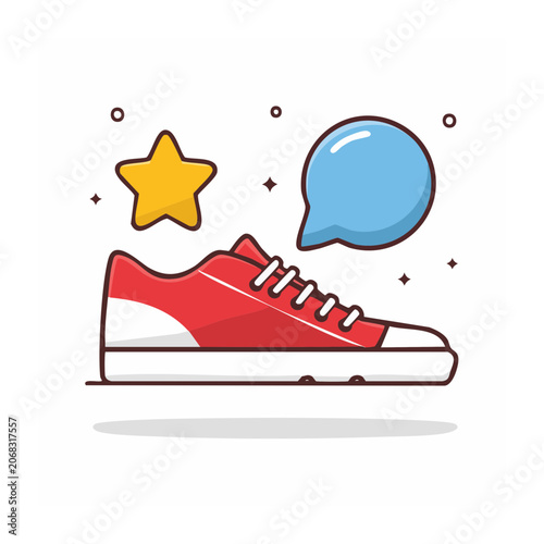 Red sneaker icon with star and speech bubble