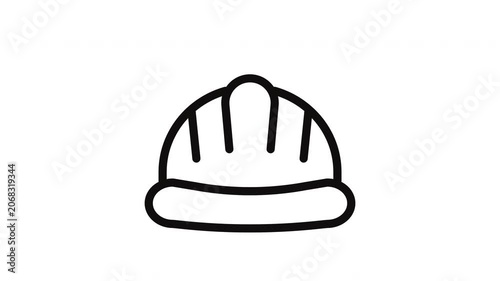Construction hard hat helmet line art icon with tilting motion on white background for industrial safety concept or presentation design