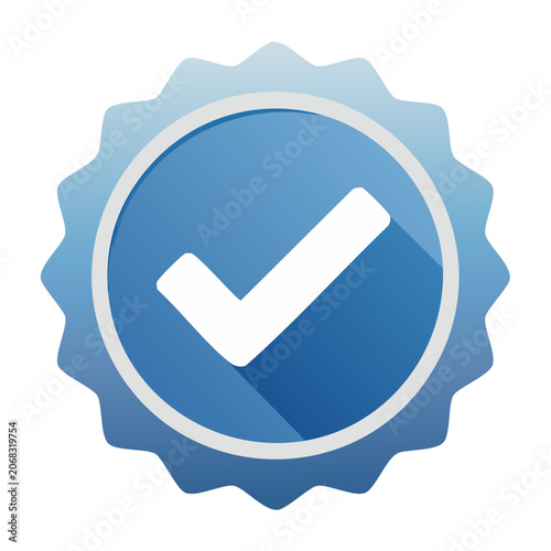 Blue checkmark badge with flat design style