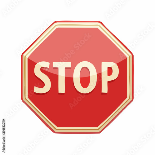 Glossy red octagonal stop sign vector with bold white text.