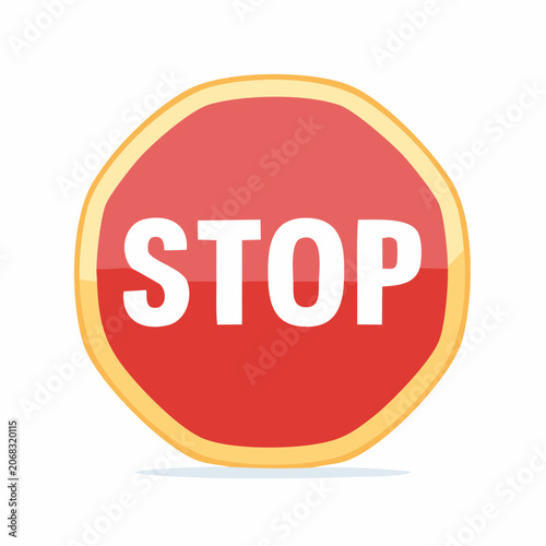 Red octagonal stop sign vector with glossy finish and gold border.