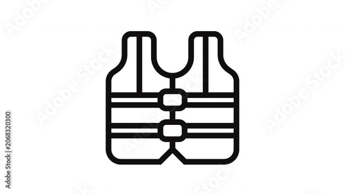 Life jacket line art icon with tilting motion on white background for water safety concept or presentation design