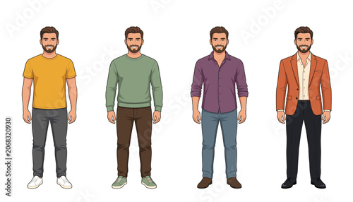Fotografía Bearded man wearing casual and formal clothes character set