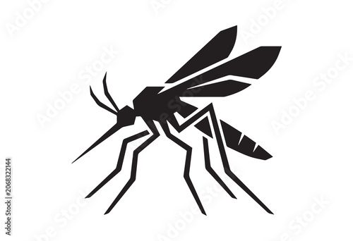 Cartoon mosquito isolated on white background, Mosquito silhouette icon.