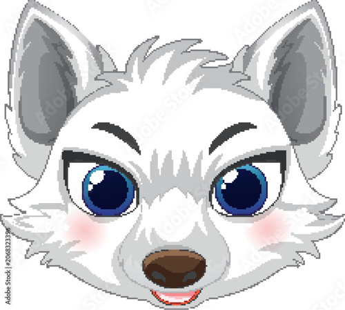 Cute White Arctic Fox Cub Face Vector Illustration