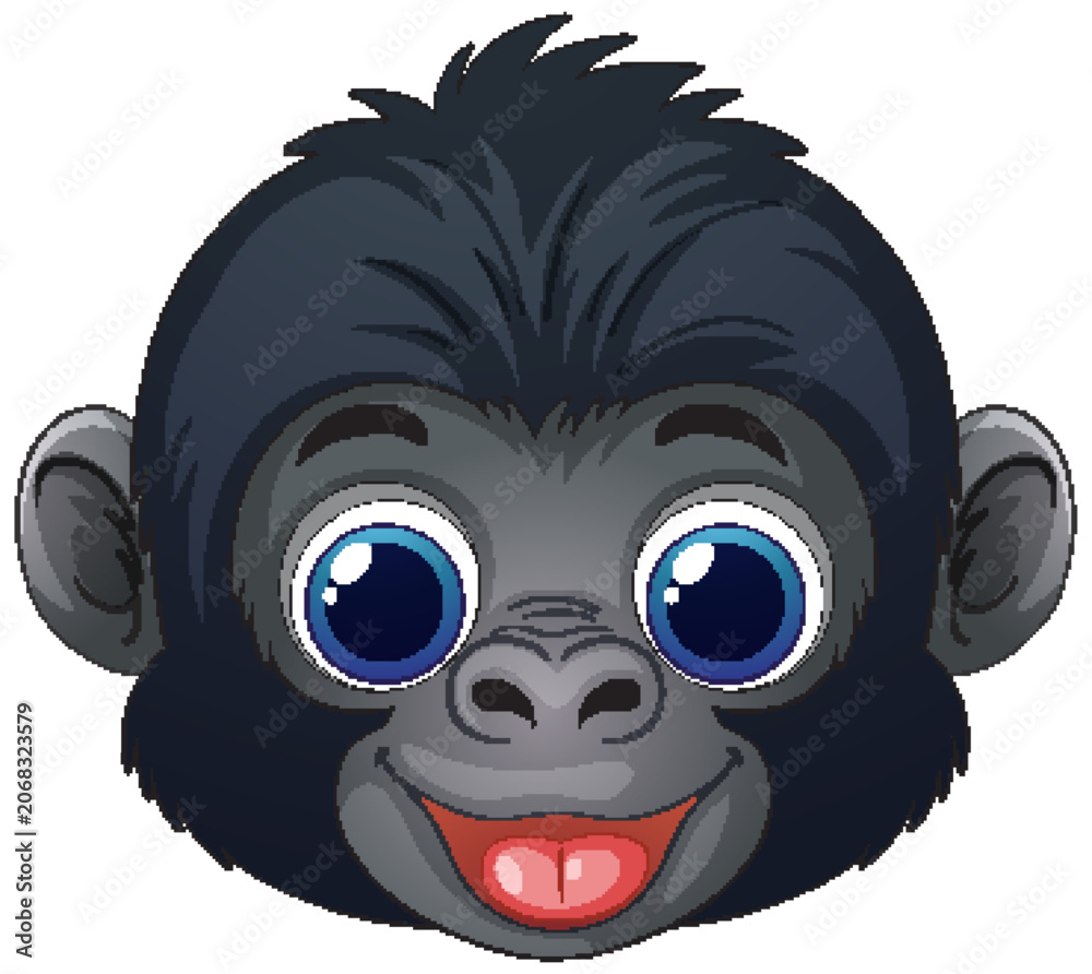 Obraz premium Cute Baby Gorilla Face Vector Illustration with Happy Expression