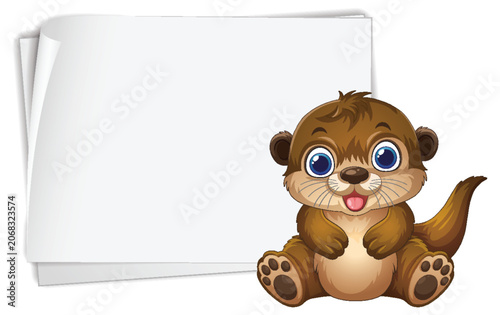 Cute Cartoon Otter Character Sitting Next to Blank White Paper