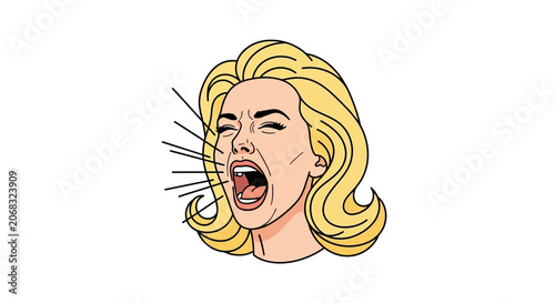 Retro Woman Screaming Loudly, Pop Art Style, Expressing Anger or Frustration