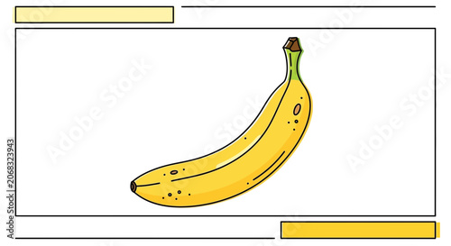Ripe Yellow Banana with Brown Spots on White Background, Healthy Fruit Illustration