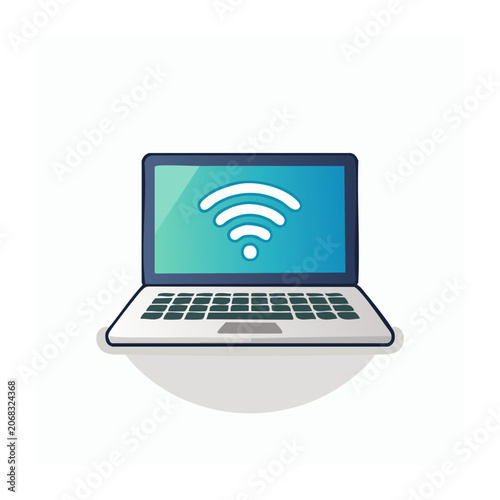 Flat design laptop with wifi symbol on white background