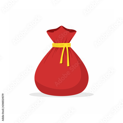 Red gift bag with yellow ribbon on white background