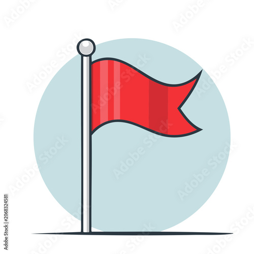 Red flag on a flagpole, flat design illustration
