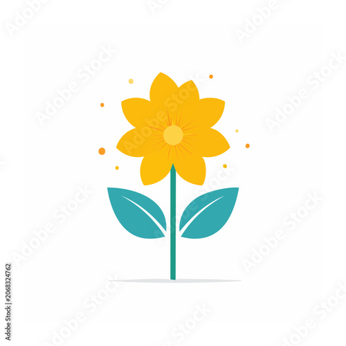 Yellow flower with teal leaves flat illustration