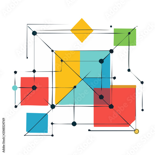 Abstract geometric shapes and lines on white background