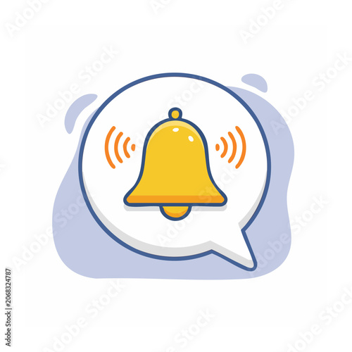 Yellow Bell Notification Icon with Sound Waves