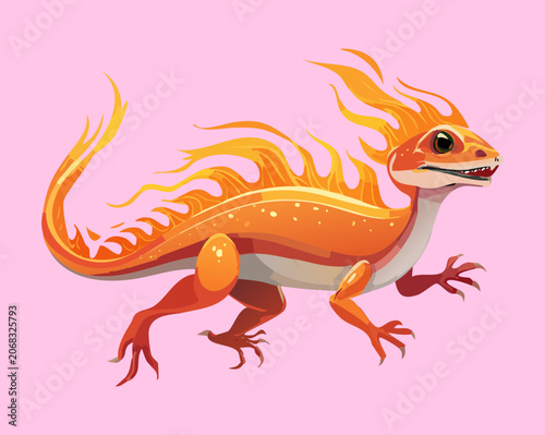 Bild auf Leinwand Vibrant vector illustration of radiant flame salamander spirit walking gracefull