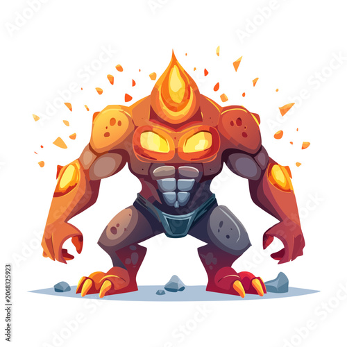 фотографія Vibrant vector illustration of colossal rock monster burning with intense subter