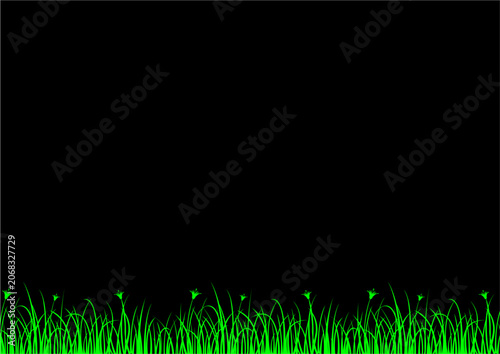 Minimal black background with a vibrant green grass border along the bottom, creating a natural frame ideal for banners, posters, wallpapers, and eco-themed designs.