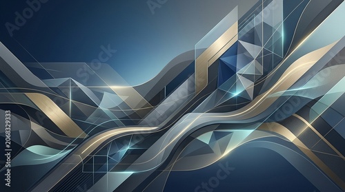 Abstract Wavy Geometric Background Design in Blue and Gold Tones