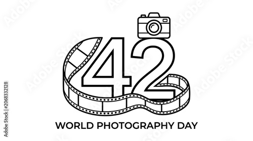 Number forty-two with camera and film strip for World Photography Day celebration.